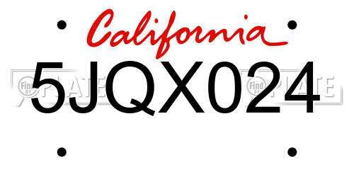 5JQX024 California License Plate
