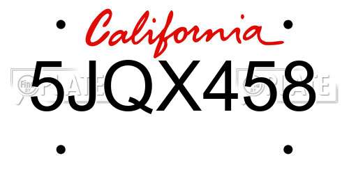5JQX458 California License Plate