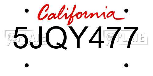 5JQY477 California License Plate