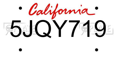 5JQY719 California License Plate