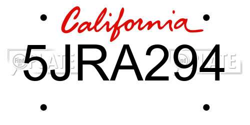5JRA294 California License Plate