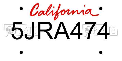 5JRA474 California License Plate