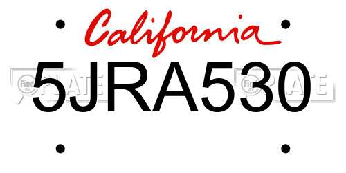 5JRA530 California License Plate