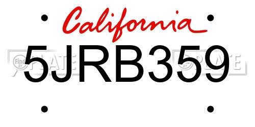 5JRB359 California License Plate
