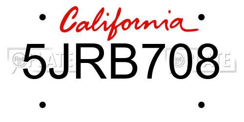 5JRB708 California License Plate