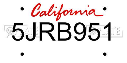 5JRB951 California License Plate