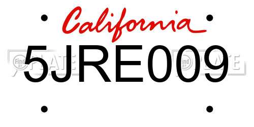 5JRE009 California License Plate