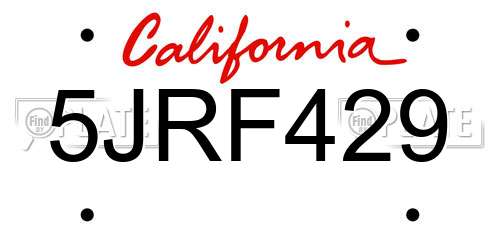 5JRF429 California License Plate
