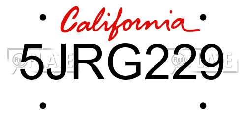 5JRG229 California License Plate