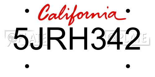 5JRH342 California License Plate