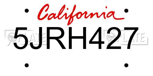 5JRH427 California License Plate
