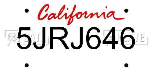 5JRJ646 California License Plate