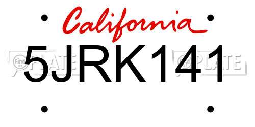5JRK141 California License Plate