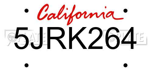 5JRK264 California License Plate