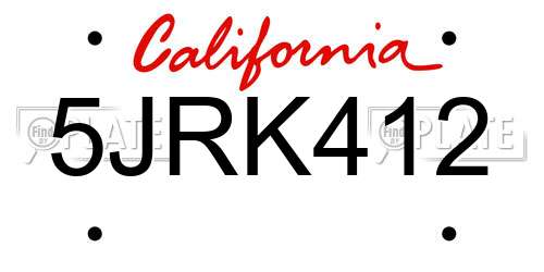 5JRK412 California License Plate