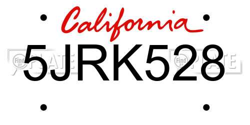 5JRK528 California License Plate