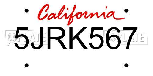 5JRK567 California License Plate