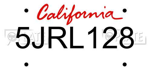 5JRL128 California License Plate