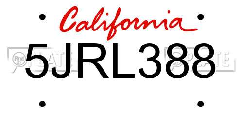 5JRL388 California License Plate