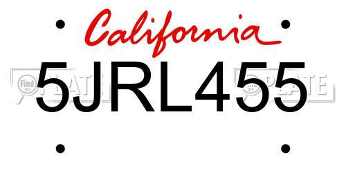 5JRL455 California License Plate