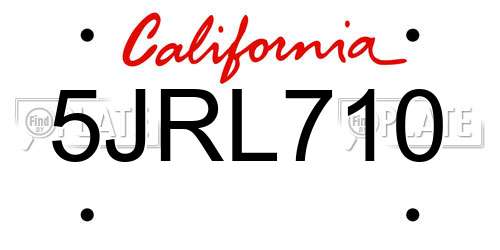 5JRL710 California License Plate
