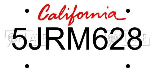 5JRM628 California License Plate