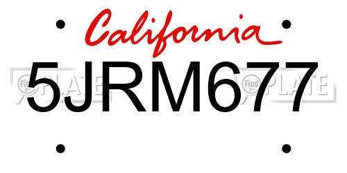 5JRM677 California License Plate