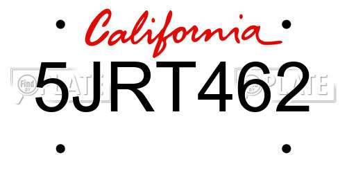 5JRT462 California License Plate
