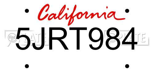5JRT984 California License Plate