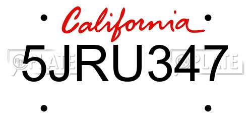 5JRU347 California License Plate