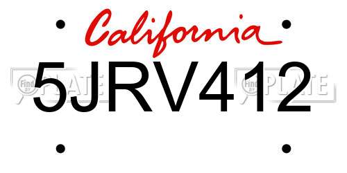 5JRV412 California License Plate