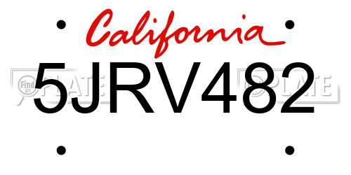 5JRV482 California License Plate