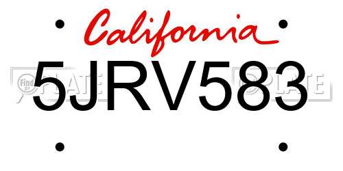5JRV583 California License Plate