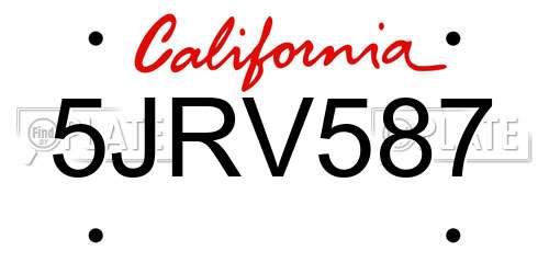 5JRV587 California License Plate