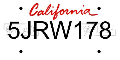 5JRW178 California License Plate