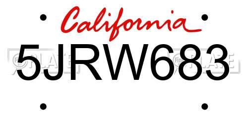 5JRW683 California License Plate