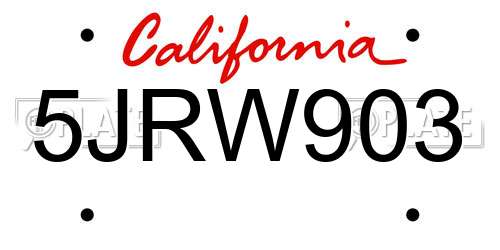 5JRW903 California License Plate