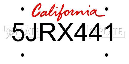 5JRX441 California License Plate