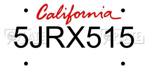 5JRX515 California License Plate