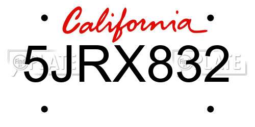 5JRX832 California License Plate