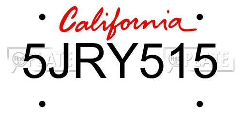 5JRY515 California License Plate