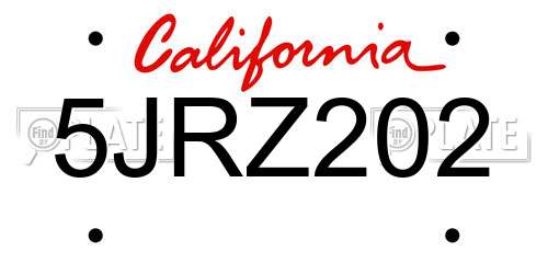 5JRZ202 California License Plate