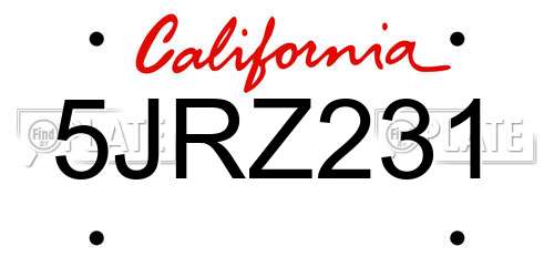 5JRZ231 California License Plate