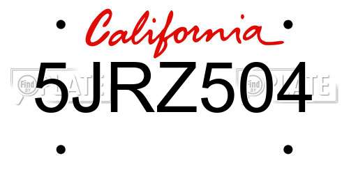5JRZ504 California License Plate