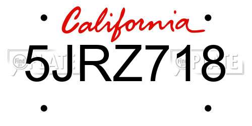 5JRZ718 California License Plate