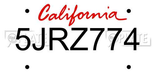 5JRZ774 California License Plate