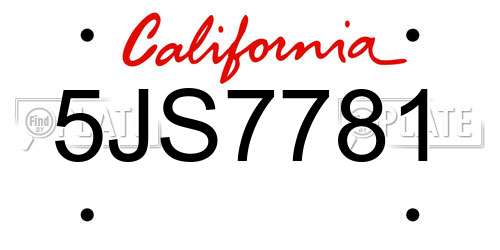5JS7781 California License Plate