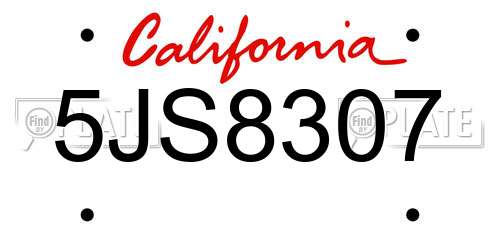 5JS8307 California License Plate