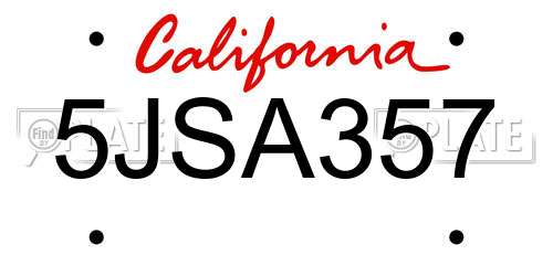 5JSA357 California License Plate