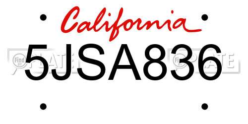 5JSA836 California License Plate